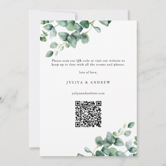 Greenery Eucalyptus script foto QR code Save The Date (Achterkant)