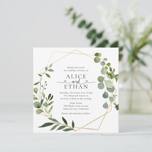 Greenery Eucalyptus Script Heart Wedding Kaart (Staand voorkant)