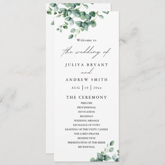 Greenery Eucalyptus script trouwkaart (Voorkant / Achterkant)