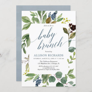 Greenery eucalyptus sekseneutrale baby brunch kaart