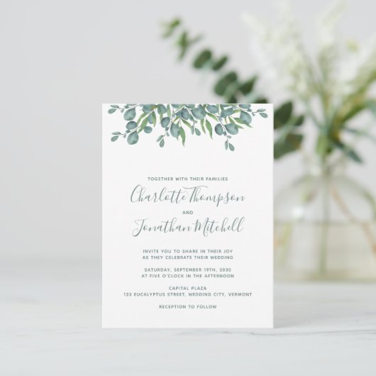 Greenery Eucalyptus Simple Wedding Invitation Briefkaart (Staand voorkant)