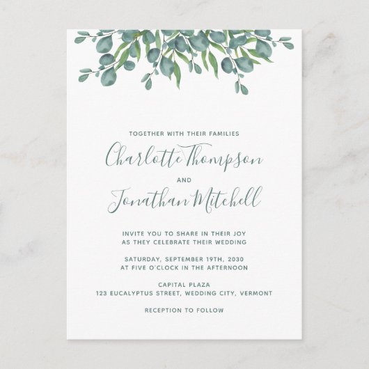 Greenery Eucalyptus Simple Wedding Invitation Briefkaart (Voorkant)