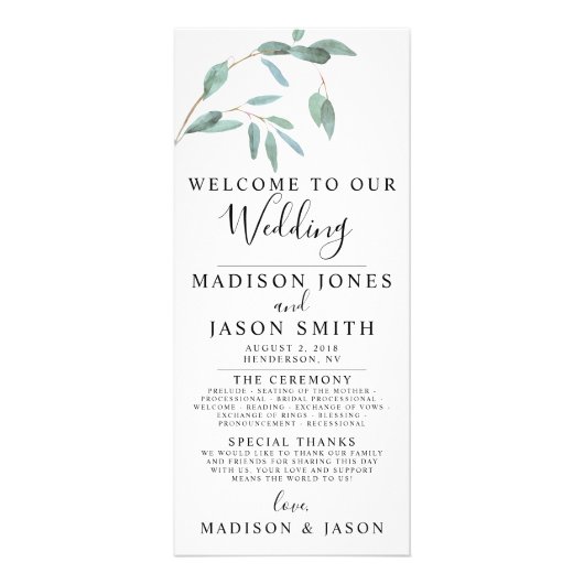 Greenery Eucalyptus Simple Wedding Programme Reclamekaart (Voorkant)