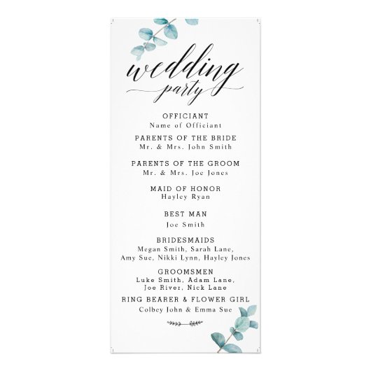 Greenery Eucalyptus Simple Wedding Programme Reclamekaart (Achterkant)