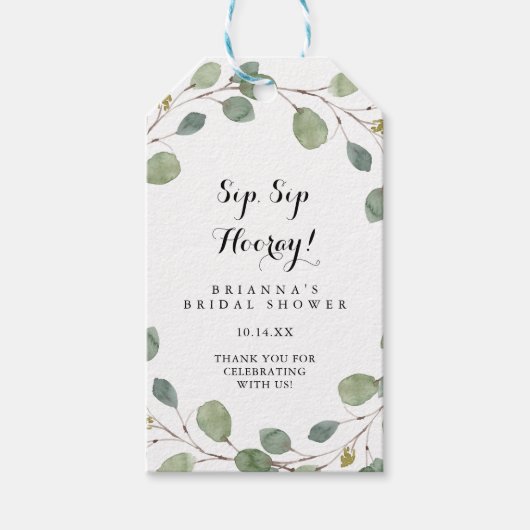 Greenery Eucalyptus Sip Sip Hooray Vrijgezellenfee Cadeaulabel (Voorkant)