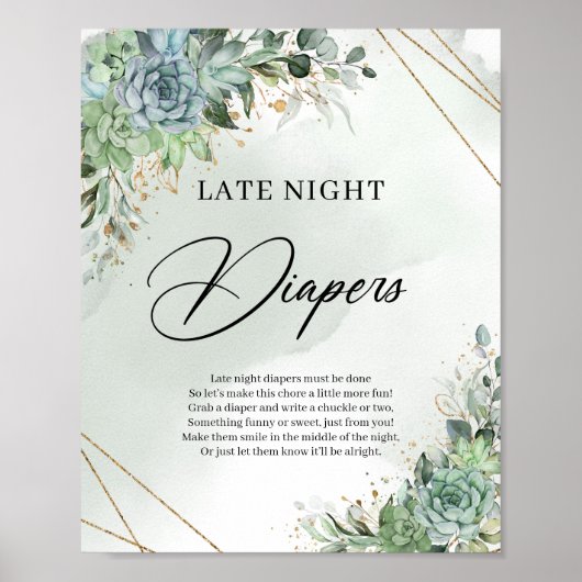 Greenery eucalyptus succulents Late Night Diapers Poster (Voorkant)