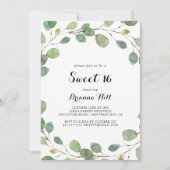 Greenery Eucalyptus Sweet 16 Birthday Party Kaart (Voorkant)