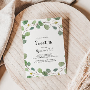 Greenery Eucalyptus Sweet 16 Birthday Party Kaart