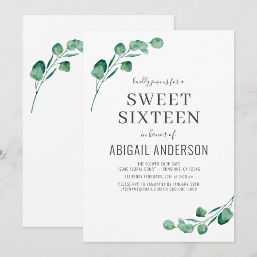 Greenery Eucalyptus Sweet Sixteen Birthday Kaart (Voorkant / Achterkant)