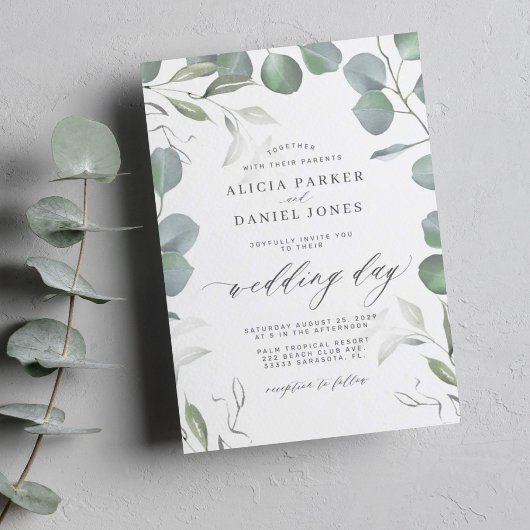 Greenery eucalyptus verlaat elegant script bruilof kaart