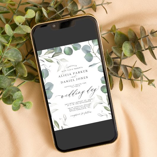 Greenery eucalyptus verlaat elegant script bruilof kaart