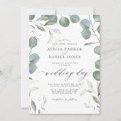 Greenery eucalyptus verlaat elegant script bruilof kaart (Voorkant)