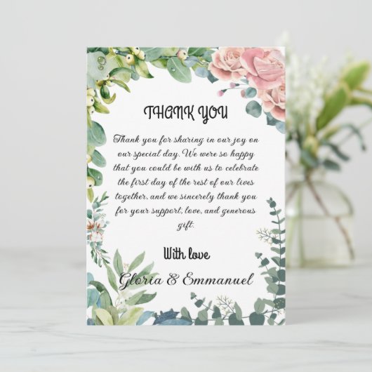 Greenery Eucalyptus Verlof Floral Wedding Bedankkaart (Staand voorkant)