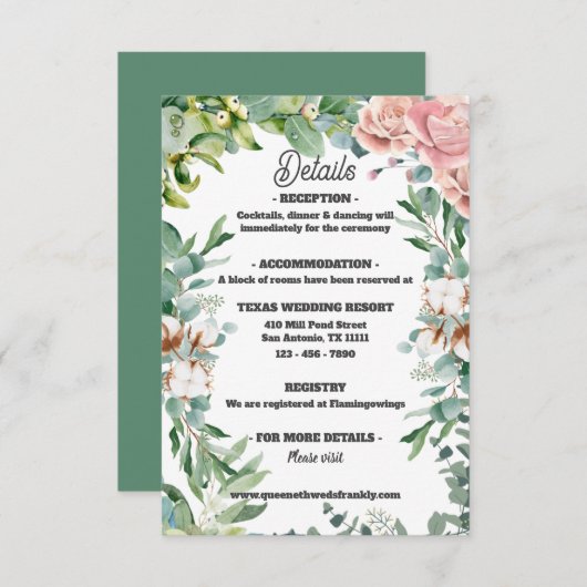 Greenery Eucalyptus Verlof Floral Wedding Informatiekaartje (Voorkant / Achterkant)