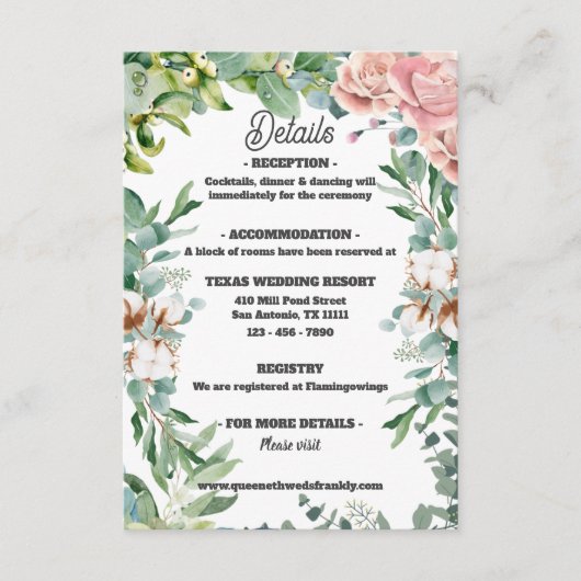 Greenery Eucalyptus Verlof Floral Wedding Informatiekaartje (Voorkant)