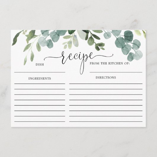 Greenery eucalyptus vrijgezellenfeest receptkaart informatiekaartje (Voorkant)