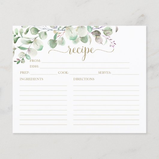 Greenery Eucalyptus Vrijgezellenfeest Recipe Kaart (Voorkant)