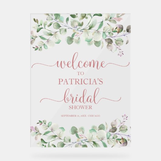 Greenery Eucalyptus Vrijgezellenfeest Welkom Acryl Bord (Voorkant)