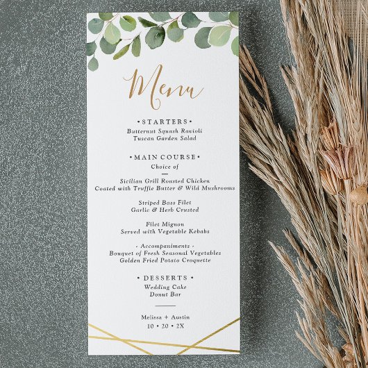 Greenery Eucalyptus w/Gold Geometric Lijst Wedding Menu