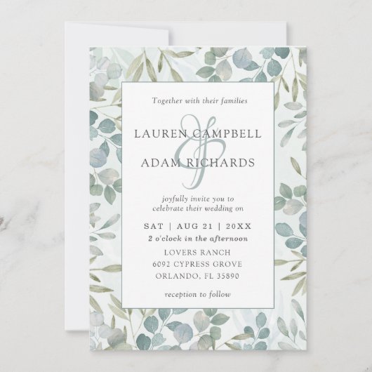 Greenery Eucalyptus Watercolor Wedding Invitation Kaart (Voorkant)
