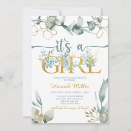 Greenery Eucalyptus | Waterverf Baby shower Girl Kaart