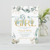 Greenery Eucalyptus | Waterverf Baby shower Girl Kaart (Staand voorkant)