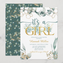 Greenery Eucalyptus | Waterverf Baby shower Girl Kaart