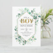 Greenery Eucalyptus Waterverf Baby shower Kaart (Staand voorkant)