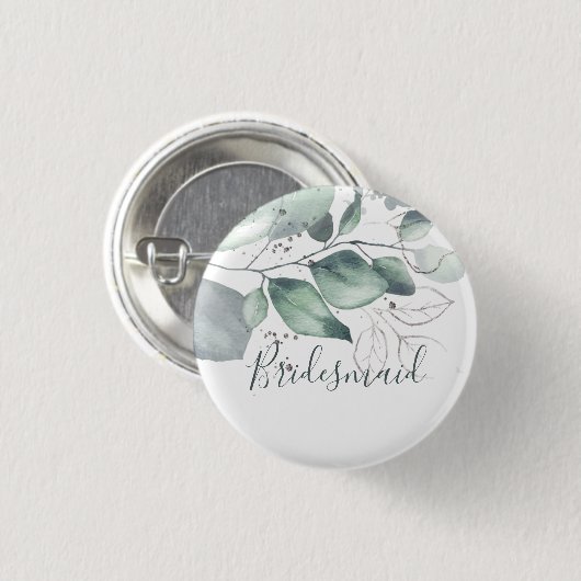 GREENERY EUCALYPTUS WATERVERF BRIDESMAID RONDE BUTTON 3,2 CM (Voorkant /achterkant)
