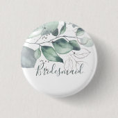 GREENERY EUCALYPTUS WATERVERF BRIDESMAID RONDE BUTTON 3,2 CM (Voorkant)