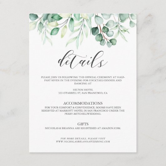 Greenery Eucalyptus Waterverf - Elegant Informatiekaartje (Voorkant)