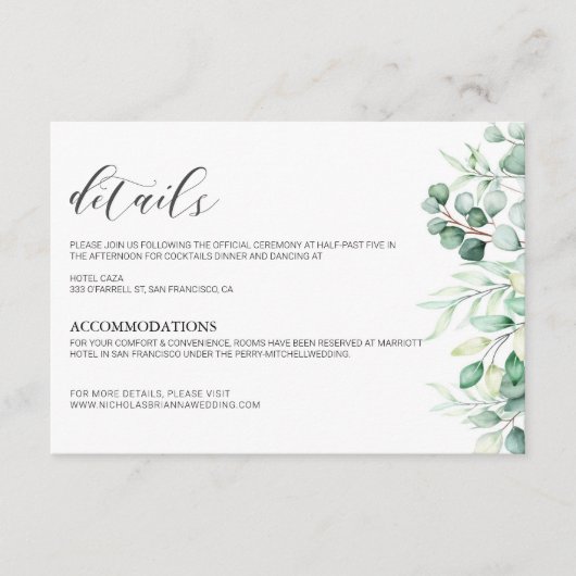 Greenery Eucalyptus Waterverf - Elegant Informatiekaartje (Voorkant)