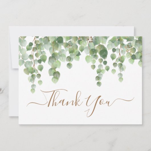 Greenery Eucalyptus Waterverf Gold Script Weduwsch Bedankkaart (Voorkant)