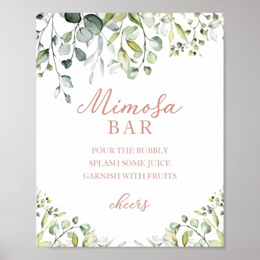 Greenery Eucalyptus Waterverf Mimosa Bar Sign Poster (Voorkant)