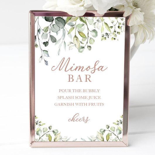 Greenery Eucalyptus Waterverf Mimosa Bar Sign Poster