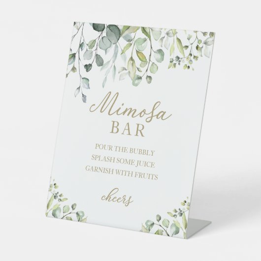 Greenery Eucalyptus Waterverf Mimosa Bar Sign Reclamebord Met Voetstuk (Voorkant)