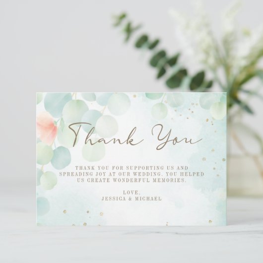 Greenery Eucalyptus Waterverf Ombre Wedding Bedankkaart (Staand voorkant)
