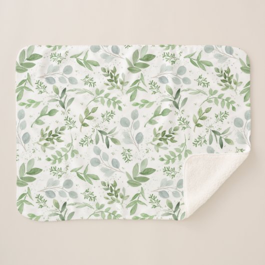 Greenery Eucalyptus Waterverf Sherpa Blanket Sherpa Deken (Voorkant (horizontaal))