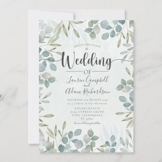 Greenery Eucalyptus Waterverf Weddenschap Kaart (Voorkant)