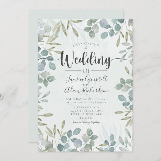 Greenery Eucalyptus Waterverf Weddenschap Kaart (Voorkant / Achterkant)