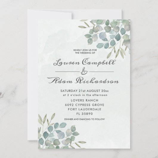 Greenery Eucalyptus Waterverf Weddenschap Kaart (Voorkant)