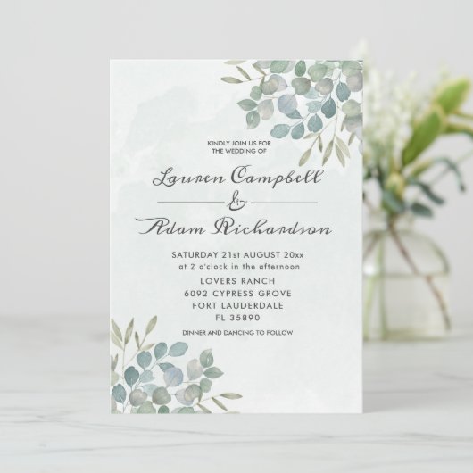 Greenery Eucalyptus Waterverf Weddenschap Kaart (Staand voorkant)
