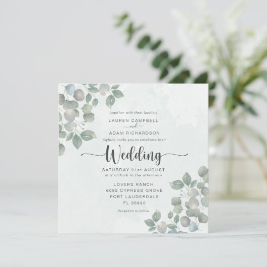 Greenery Eucalyptus Waterverf Weddenschap Kaart (Staand voorkant)