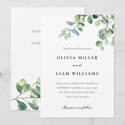 Greenery Eucalyptus Waterverf Wedding Kaart (Voorkant / Achterkant)