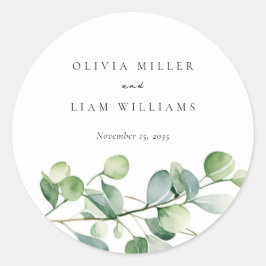 Greenery Eucalyptus Waterverf Wedding Ronde Sticker