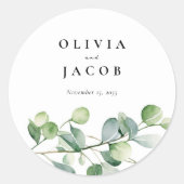 Greenery Eucalyptus Waterverf Wedding Ronde Sticker (Voorkant)