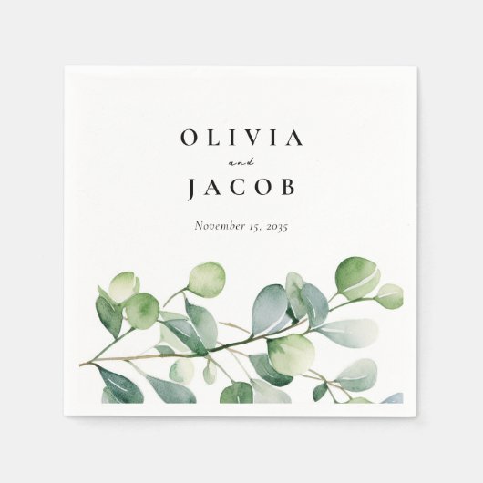 Greenery Eucalyptus Waterverf Wedding Servet (Voorkant)