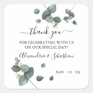 Greenery Eucalyptus Weddenschap Bedankt Vierkante Sticker