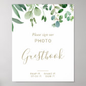 Greenery Eucalyptus Weddenschap Foto Guestbook Sig Poster (Voorkant)