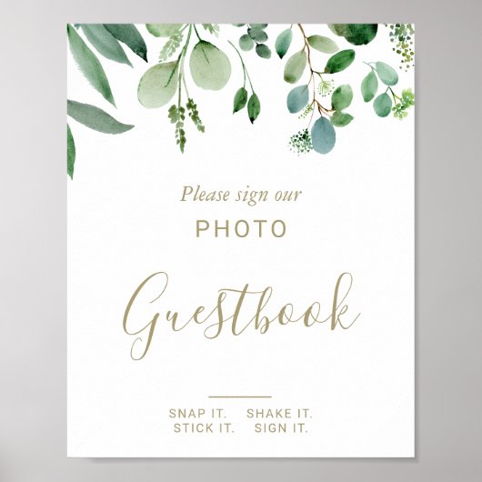 Greenery Eucalyptus Weddenschap Foto Guestbook Sig Poster (Voorkant)